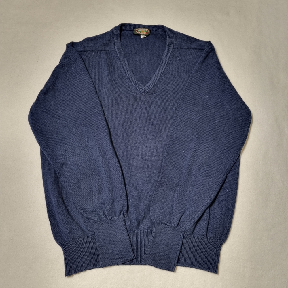 Cross Country Traders 100% Cotton Mens V-neck Vintage Sweater Size L Navy Blue